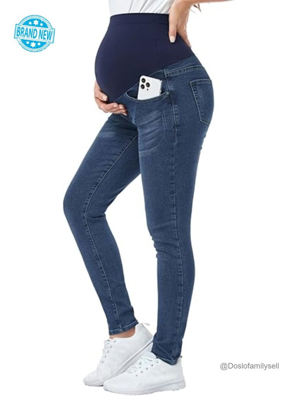 Maternity Skinny Stretchy Denim Jeans Over Belly Panel 5 Pockets